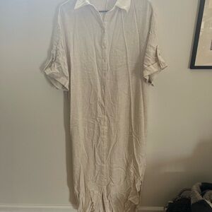 SHEIN Beige Long Sleeve Shirt Dress